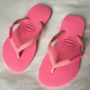 Girls Havaianas Sparkle Pink Flip Flops Size 2Y